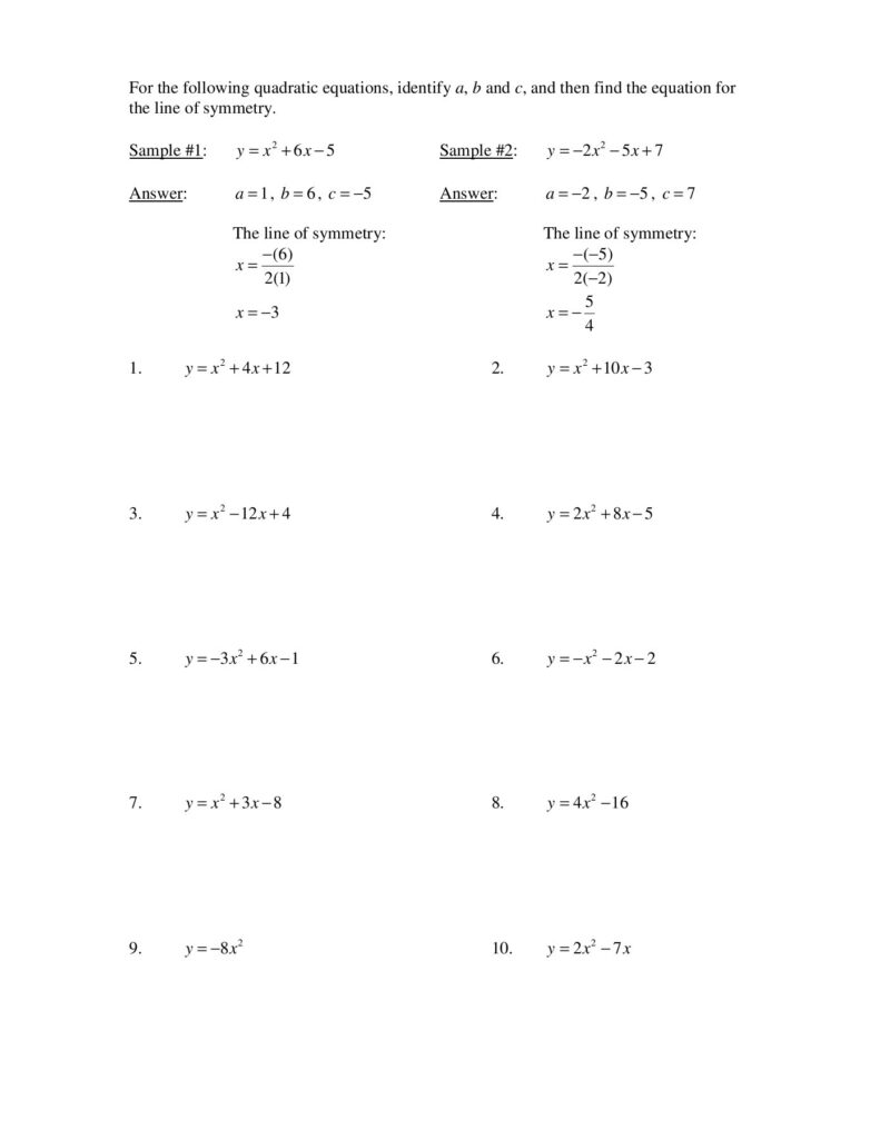 Equation Of A Parabola Worksheet Equations Worksheets