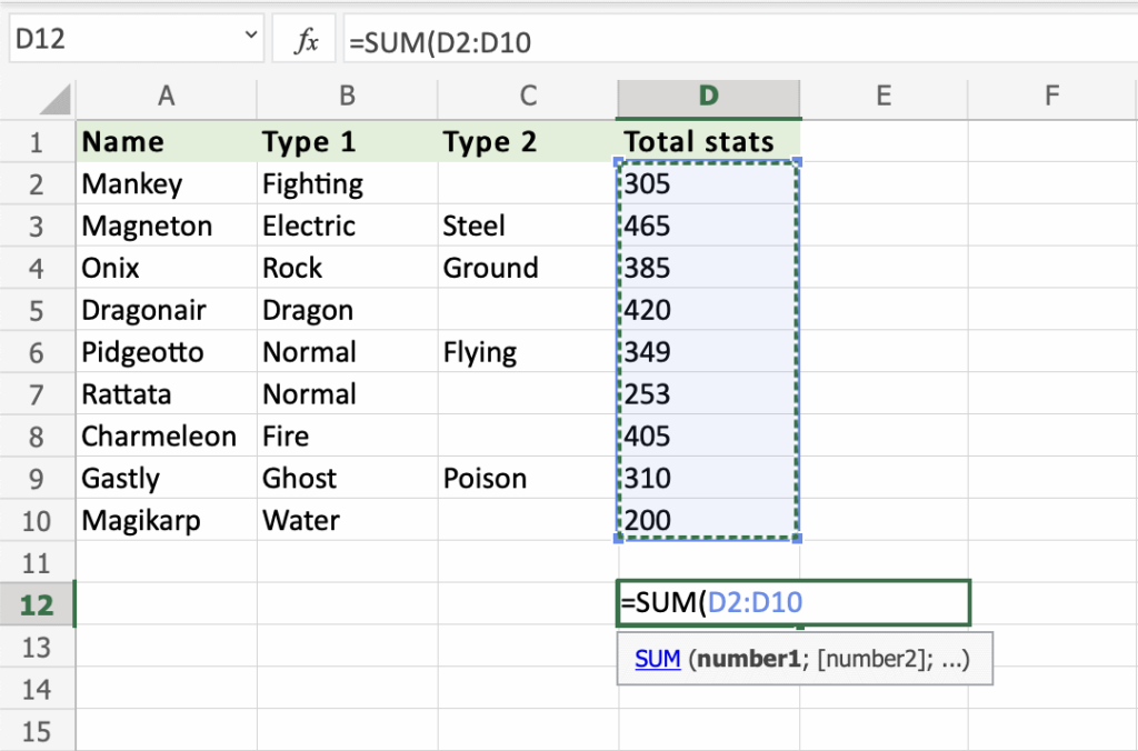 Excel Functions Excel SUM Function