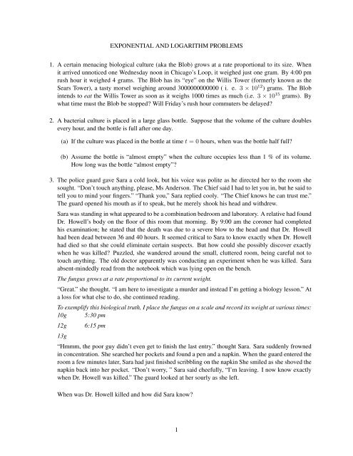 Exponential And Logarithmic Word Problems Worksheet
