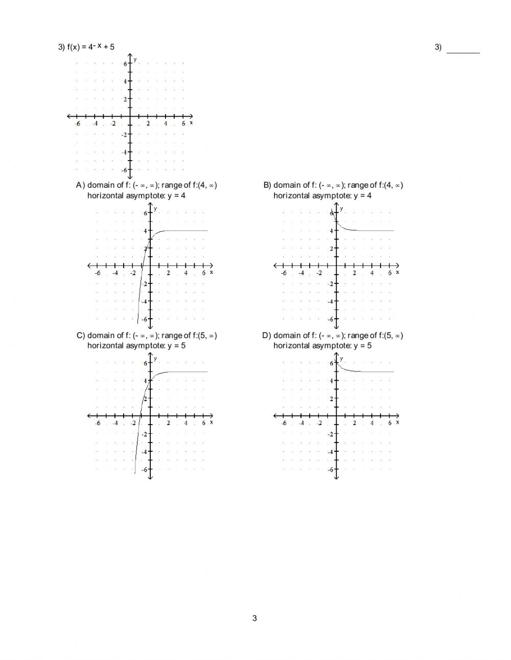 Exponential Function Worksheet