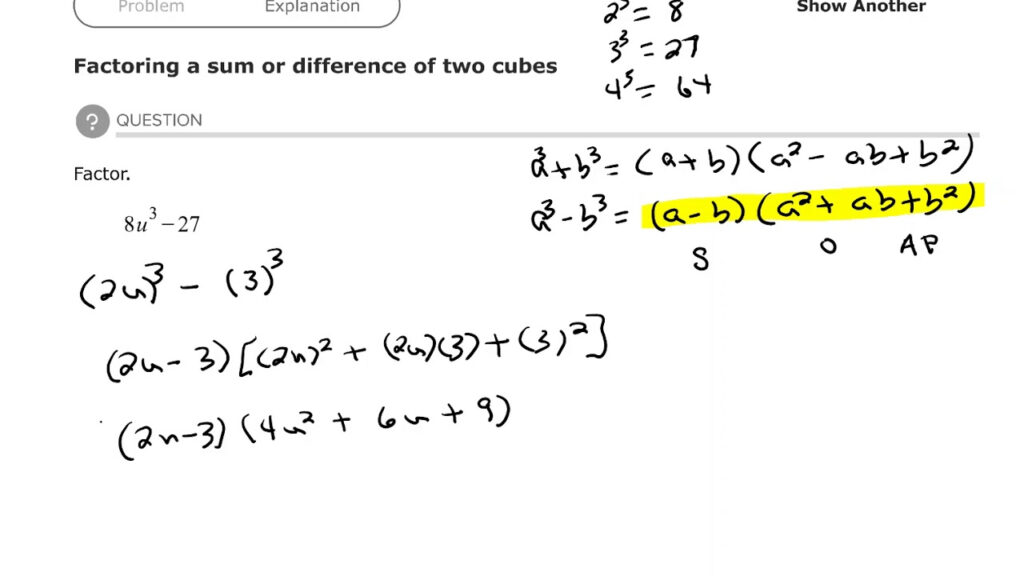 Factoring A Sum Or Difference Of Two Cubes YouTube