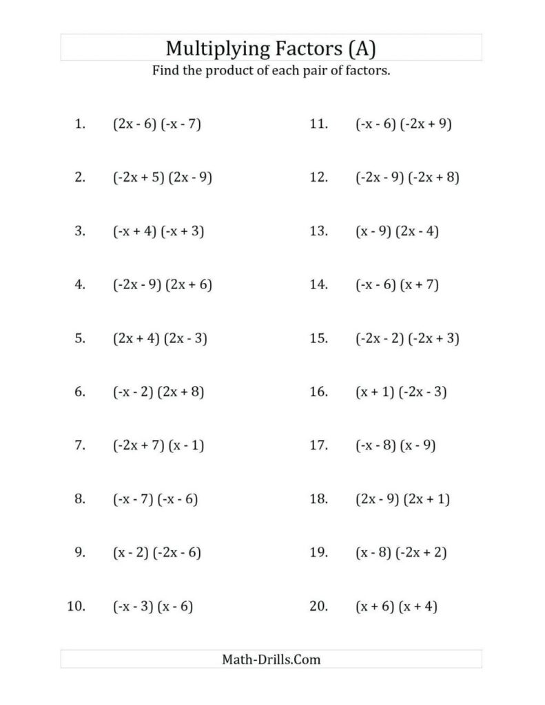 Factoring Polynomials Worksheet Grade 8