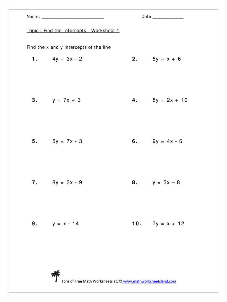 Finding X And Y Intercepts Worksheet Day 1 Fill Online Printable Fillable Blank PdfFiller