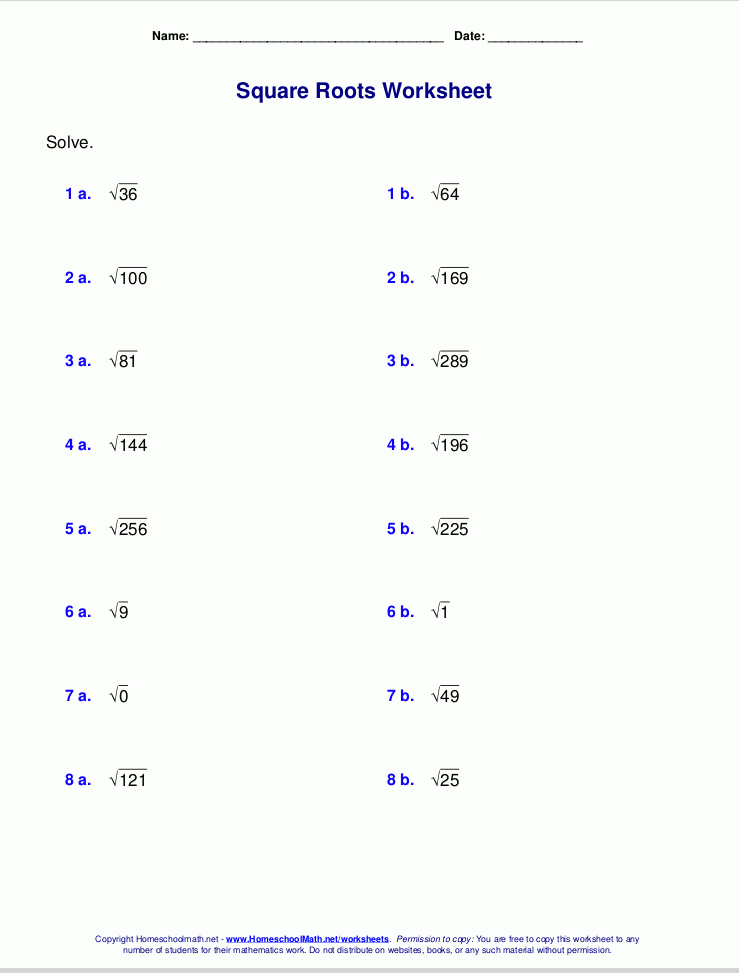  Free Math Worksheets Square Roots Free Download Goodimg co