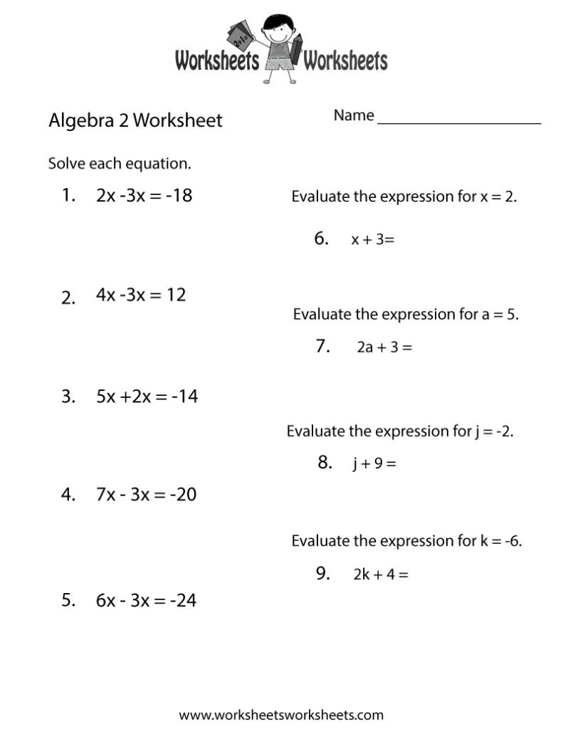 Free Printable Algebra 2 Review Worksheet