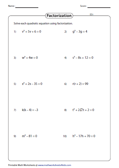 Grade 10 Quadratic Word Problems Worksheet Worksheet