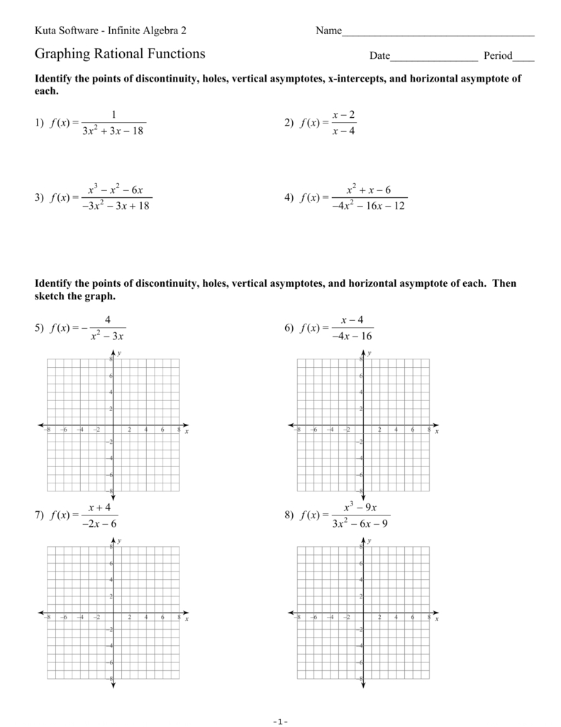 Graphing Rational Functions Worksheet 1 Horizontal Asymptotes Answers
