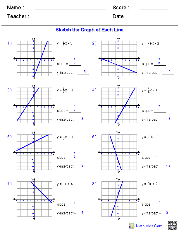 Graphing Slope Intercept Form Worksheets Graphing Linear Equations 