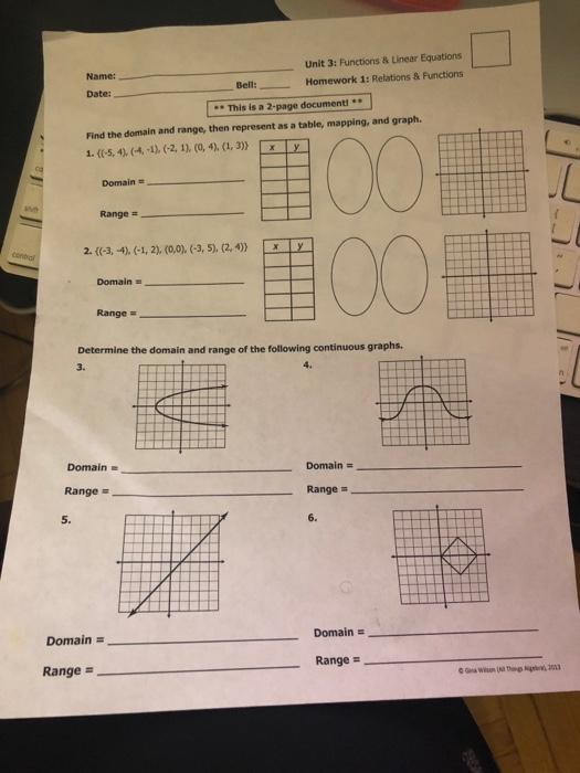 Homework 1 Relations Domain Range And Functions Answer Key Kody 