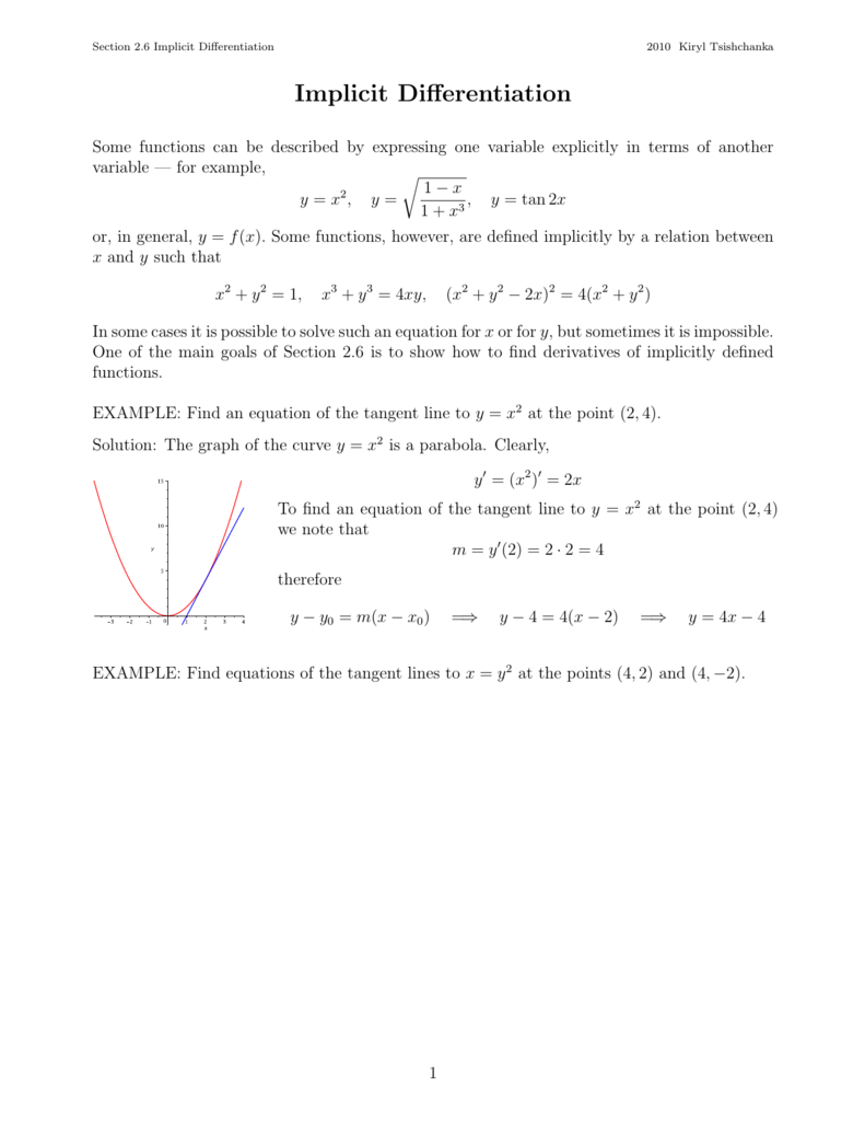 Implicit Differentiation Worksheet Uploadid