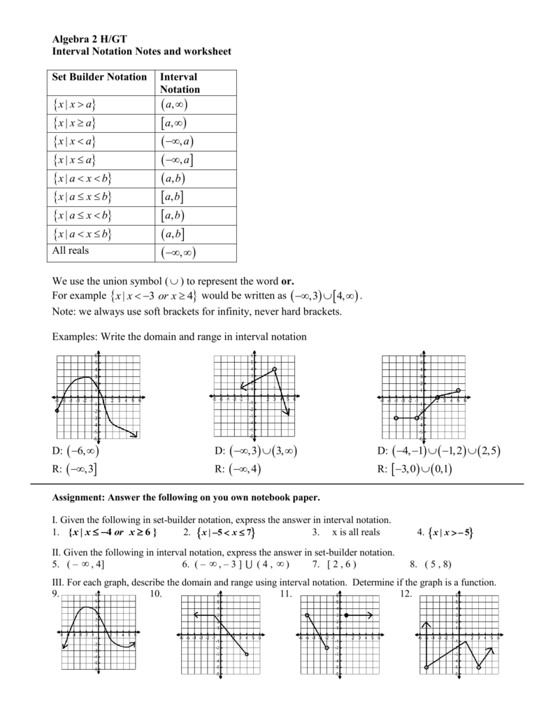 Interval Notation Worksheet With Answers