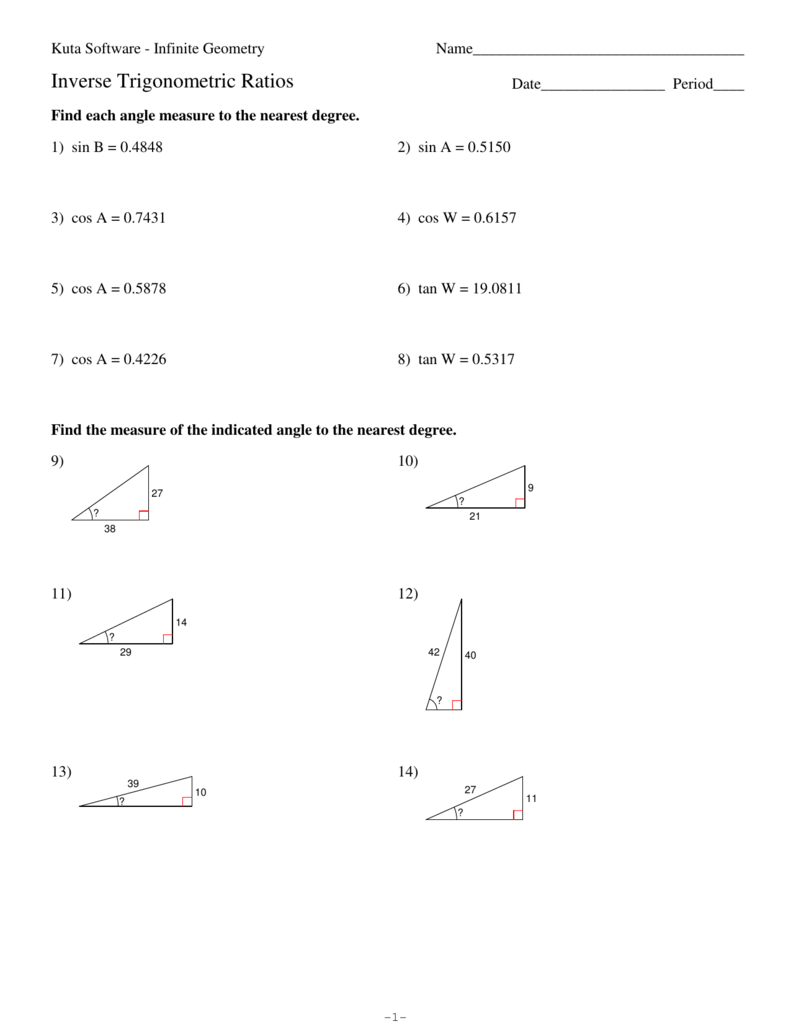 Inverse Trigonometric Ratios Kuta Software Math Is Fun