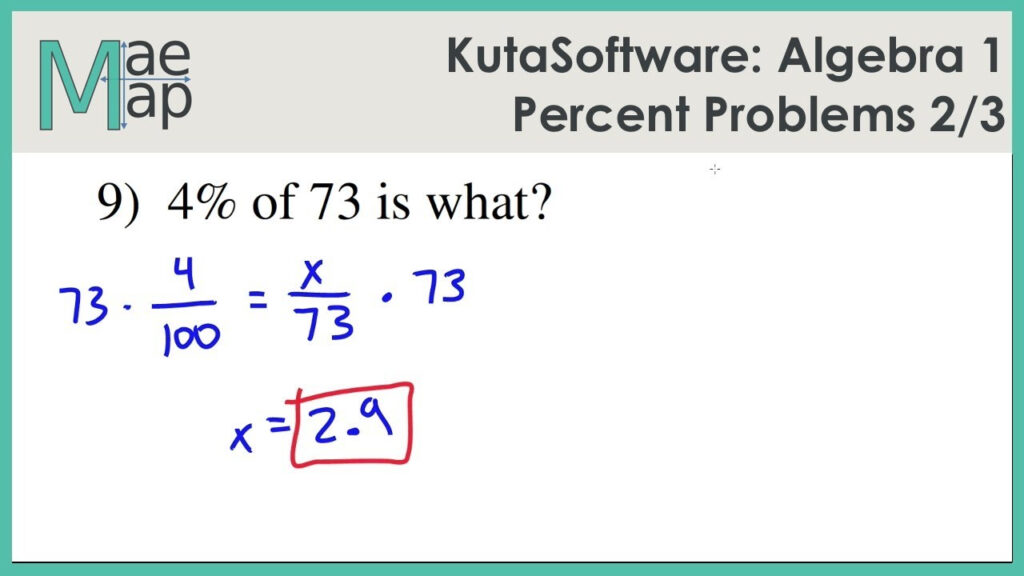 Kuta Software Infinite Algebra 1 Percent Problems Answers With Work 