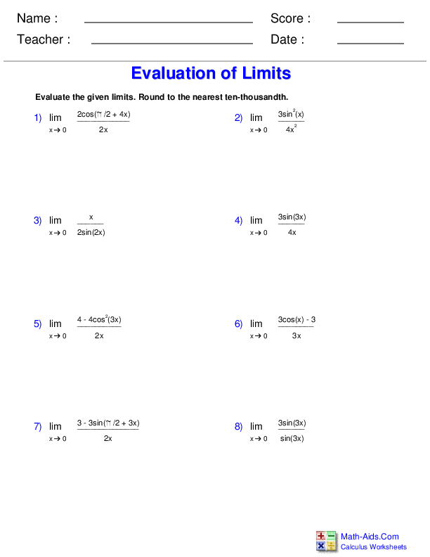 Limits Of Trigonometric Functions Worksheet With Answers Pdf Function 