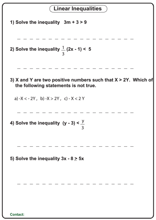 Linear Inequalities Standard Form Of A Linear Equation Worksheet With 