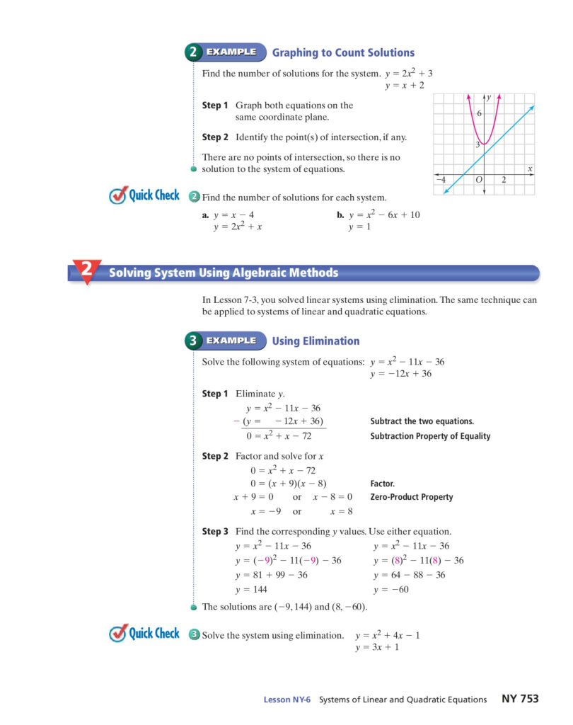 Linear Quadratic Systems Worksheet