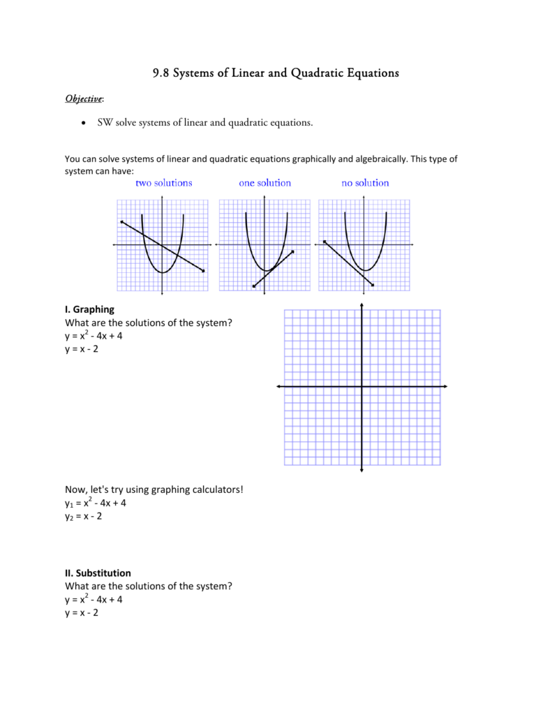 Linear Quadratic Systems Worksheet