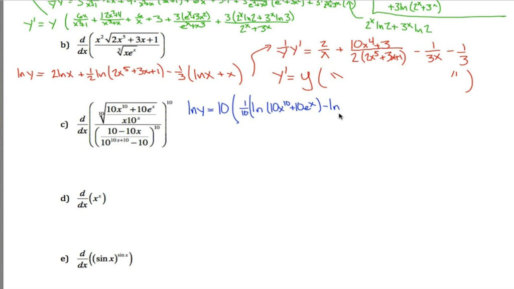 Logarithmic Differentiation Worksheet 2 YouTube