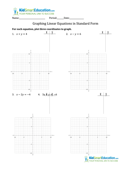 Math Worksheet Template Graphing Linear Equations In Standard Form 