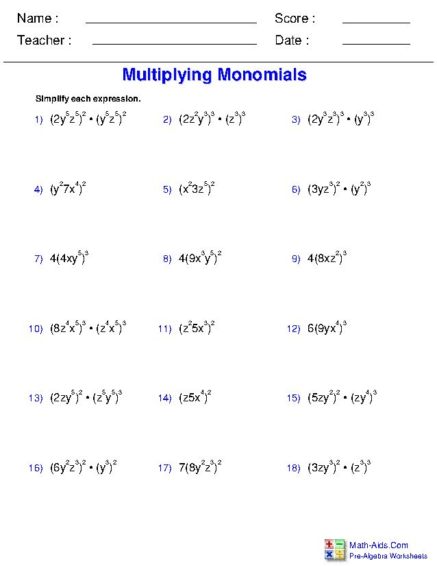 Multiplying Monomials And Polynomials Worksheet Tomas Blog