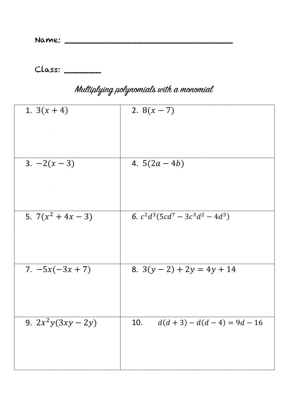 Multiplying Monomials Worksheet Answers Word Worksheet