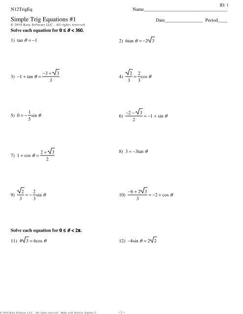 N12TrigEq Simple Trig Equations 1 Cobb Learning