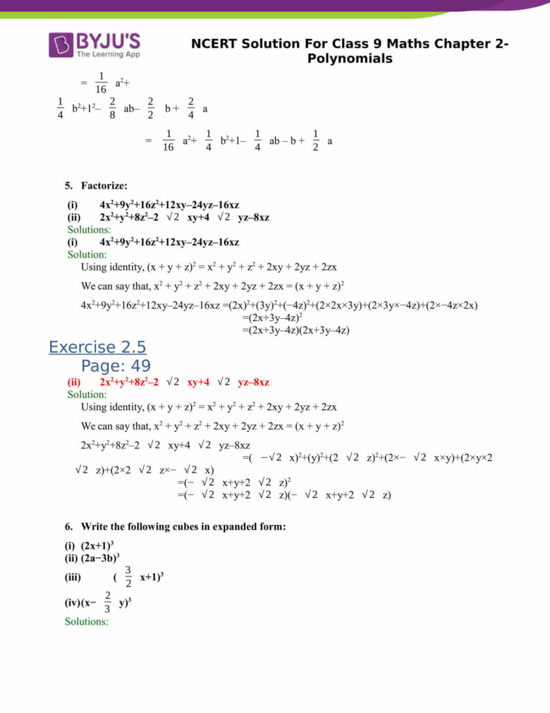 NCERT Solutions Class 9 Maths Chapter 2 Polynomial Download Now