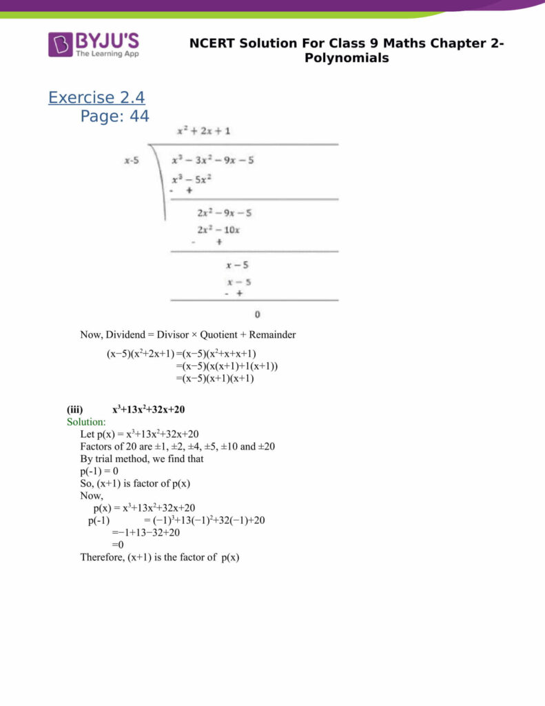 NCERT Solutions Class 9 Maths Chapter 2 Polynomial Download Now