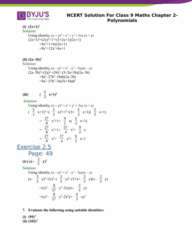 NCERT Solutions Class 9 Maths Chapter 2 Polynomial Download Now