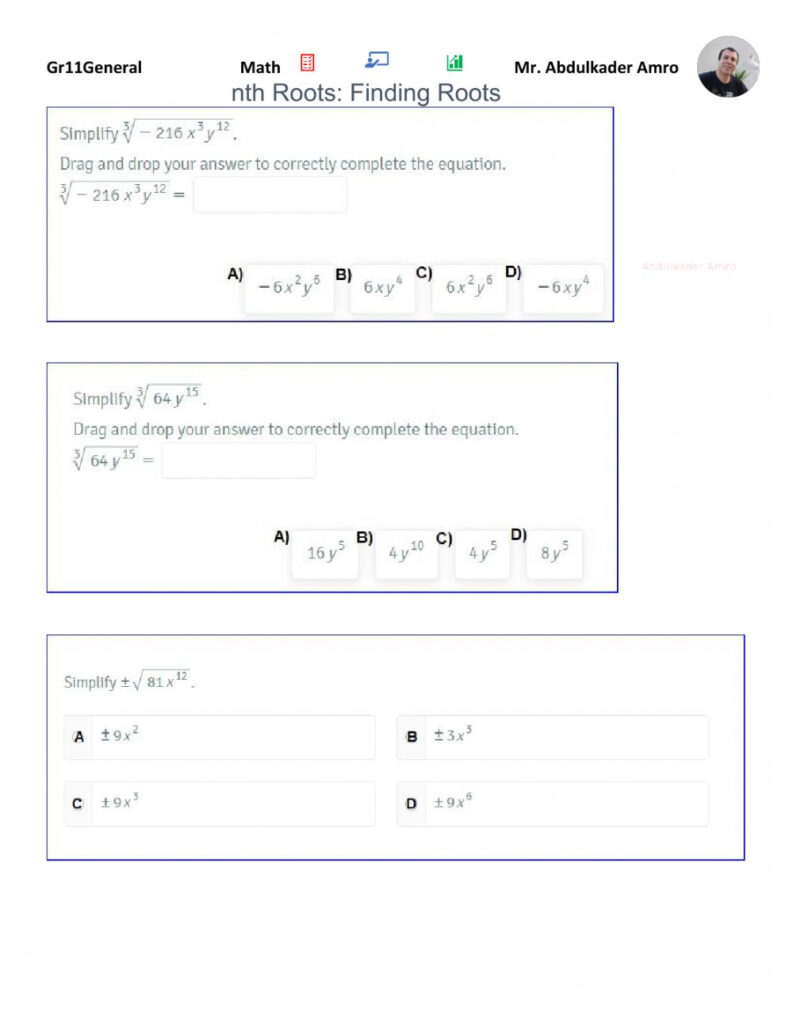 Nth Roots Finding Roots Worksheet