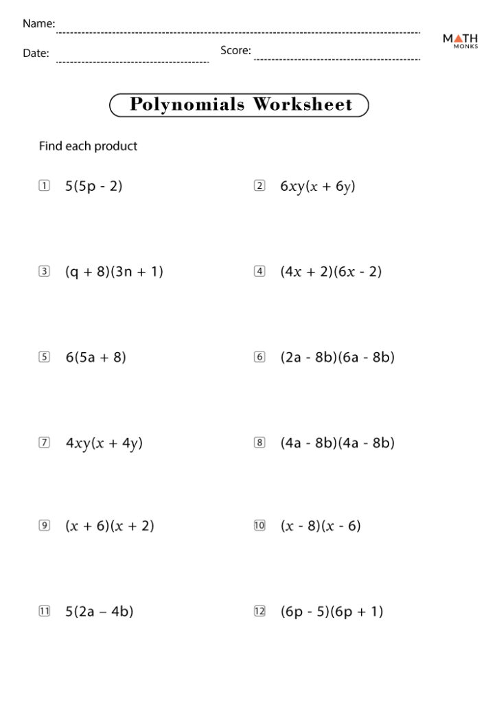 Polynomials Worksheets With Answer Key