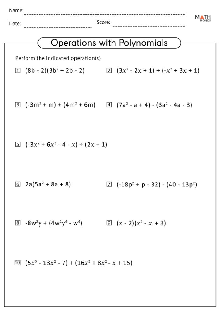 Polynomials Worksheets With Answer Key