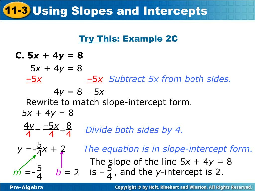 PPT Rewriting An Equation In Slope Intercept Form PowerPoint 