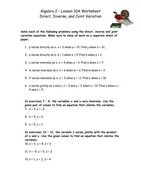 Practice 9 1 Inverse Variation Worksheet Answers Worksheet Maker