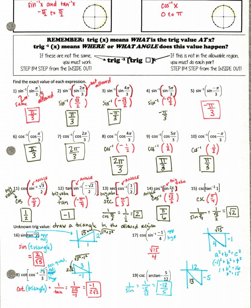 Precalculus Trig Day 2 Exact Values Worksheet Answers Precal Db excel