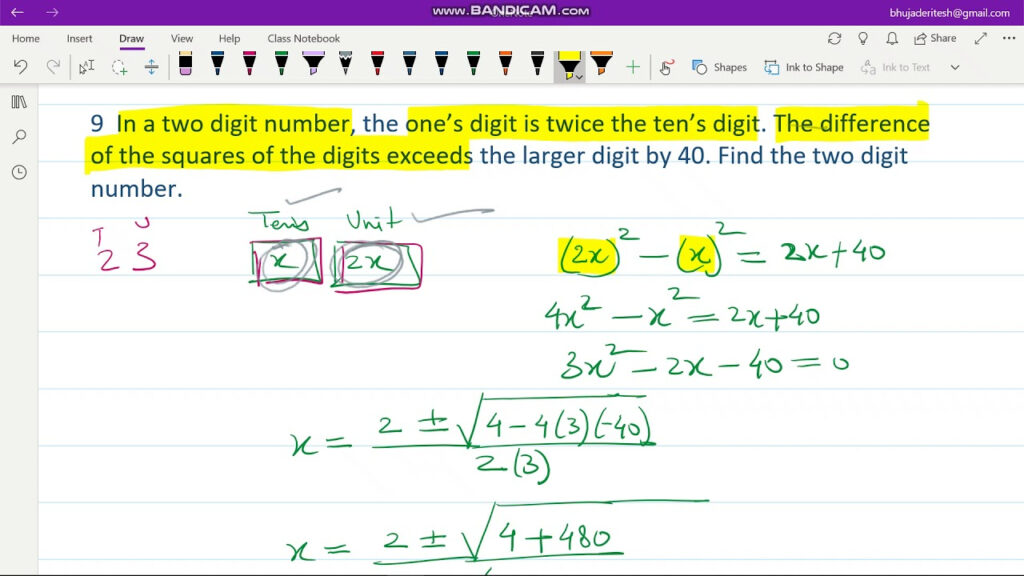 Quadratic Equation Word Problem 2 Class 10th YouTube
