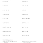 Quadratic Equations Worksheet With Answers Martin Lindelof