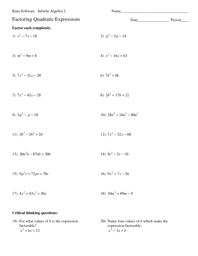 Quadratic Equations Worksheet With Answers Martin Lindelof