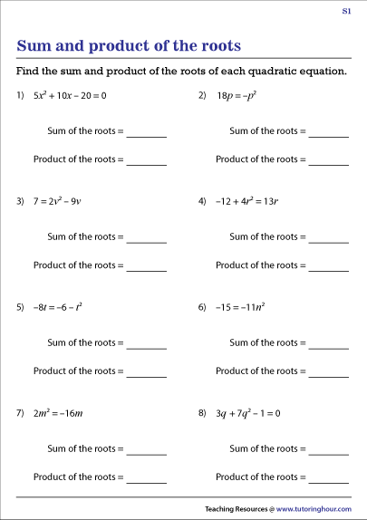 Quadratic Formula Worksheet Pdf Grade 10 Math Worksheets And Problems 