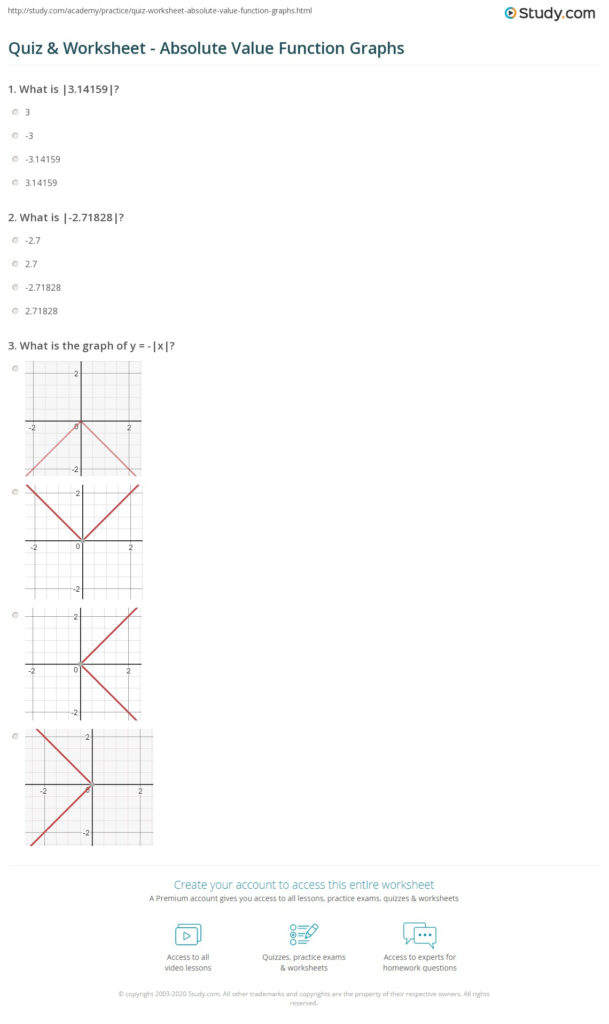 Quiz Worksheet Absolute Value Function Graphs Study