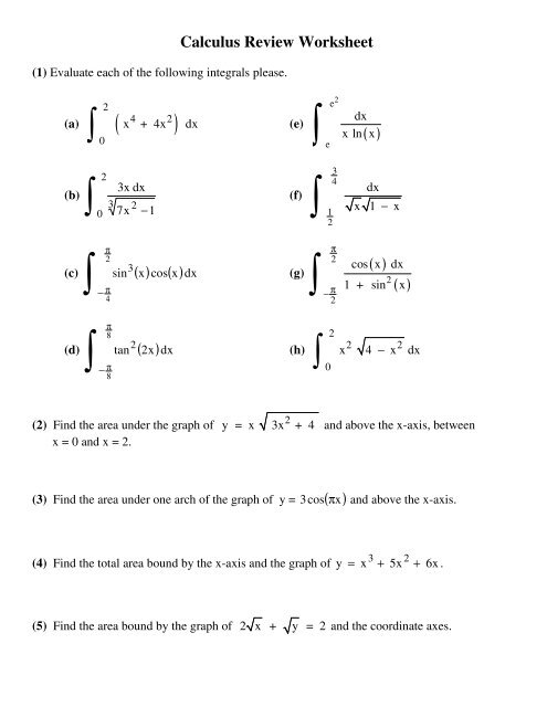 Review Definite Integrals end Of Chapter 5 