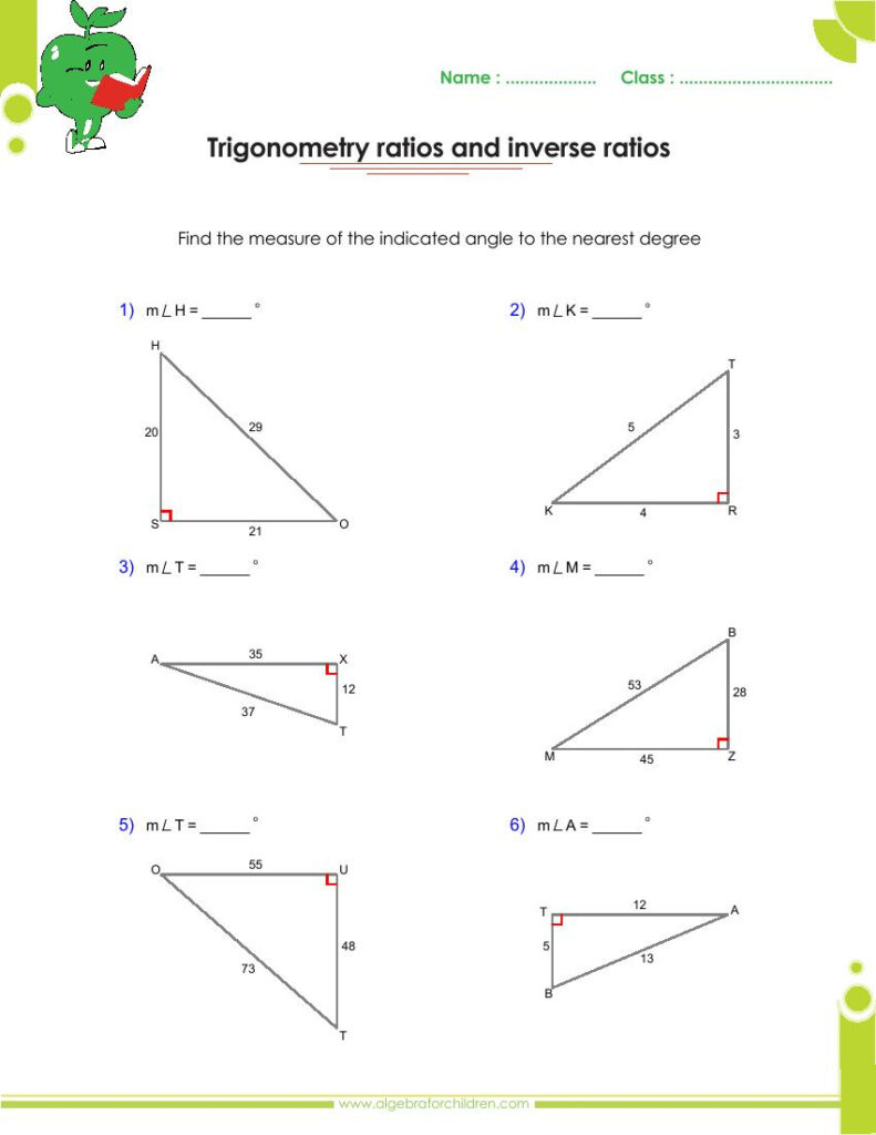 Right Triangle Trigonometry Worksheet