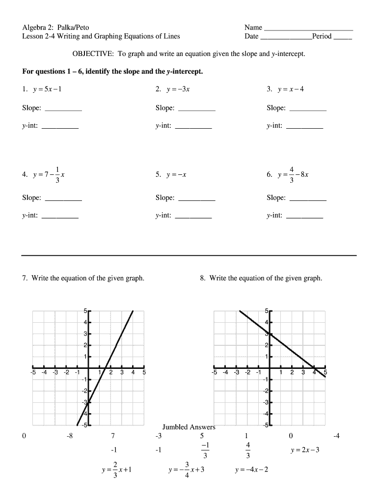 Slope Intercept Form Word Problem Generator Fill Out Sign Online 