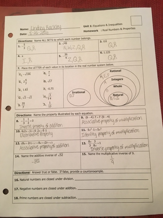 Solved Lindsen Rackley Name Unit 1 Equations Chegg