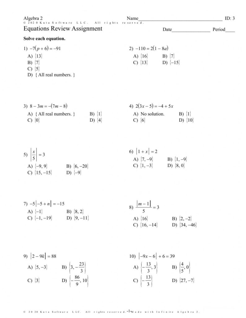 Solving Absolute Value Equations Worksheet Word Worksheet