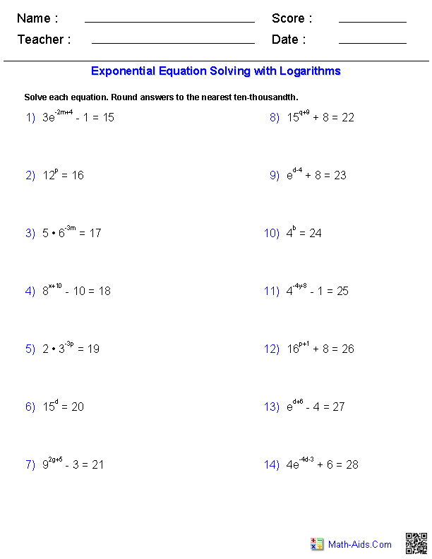 Solving Exponential Equations Worksheet Pdf Thekidsworksheet