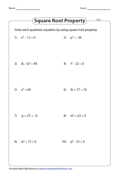 Solving Quadratic Equations Square Root Law Kuta Tessshebaylo