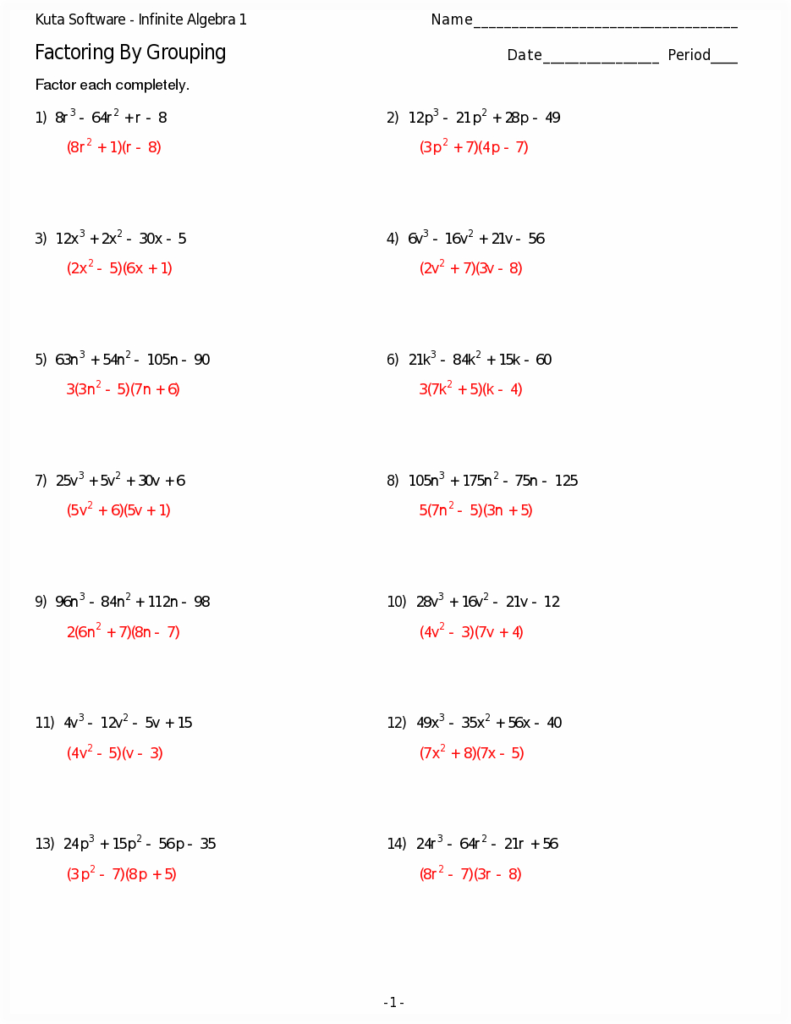 Solving Quadratic Equationsfactoring Worksheet Answers Db excel