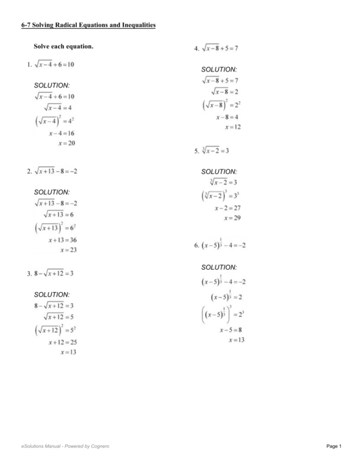 Solving Radical Equations Worksheet Answers Db excel