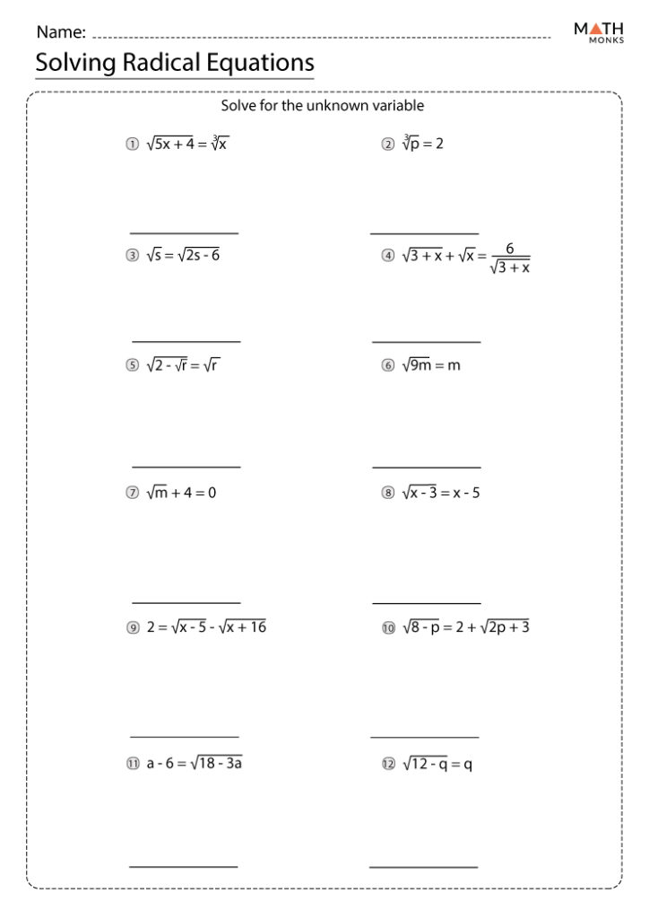 Solving Radical Equations Worksheet Equations Worksheets